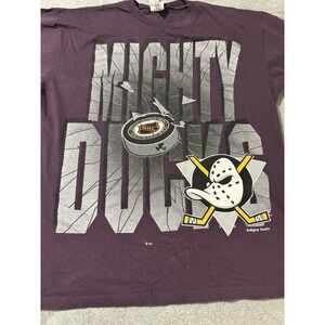 Vintage 90's Mighty Ducks Anaheim Hockey Tee Cracked Ice Puck Team Rated NHL XL